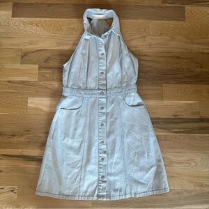 North End Denim Light Wash Halter Dress Snap Buttons Elastic Waist Small
